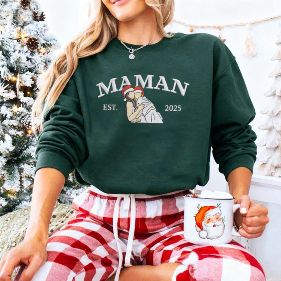 Sweat-shirt de Noël personnalisé photo Maman EST l'année