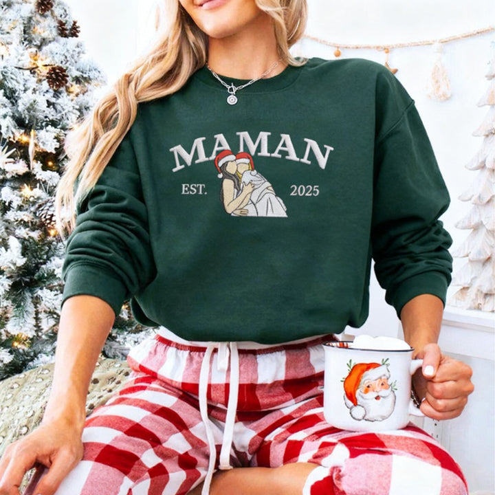 Sweat-shirt de Noël personnalisé photo Maman EST l'année