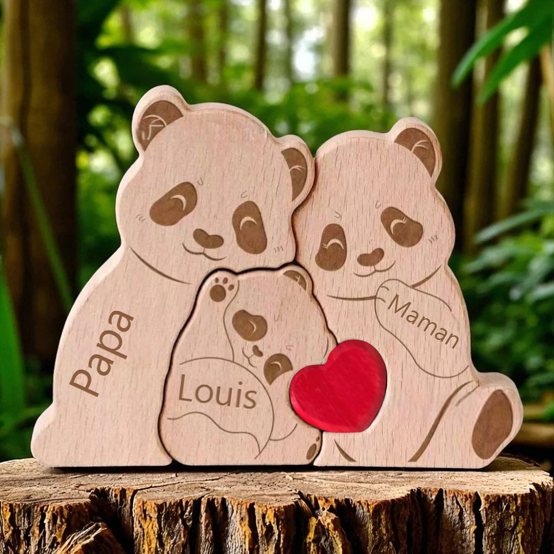 Puzzle personnalisé en bois Famille de pandas– Décoration et cadeau personnalisés2025