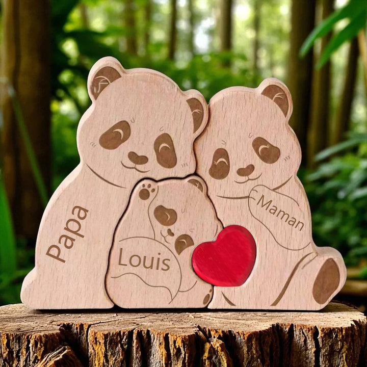 Puzzle personnalisé en bois Famille de pandas– Décoration et cadeau personnalisés2025