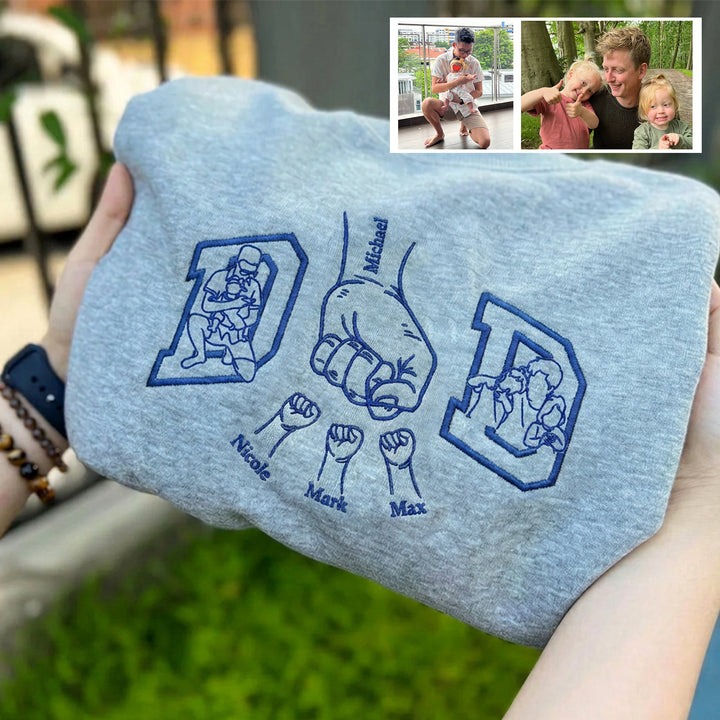 T-shirts et sweats personnalisés brodés avec des motifs de poings en silhouette – le cadeau parfait pour papa