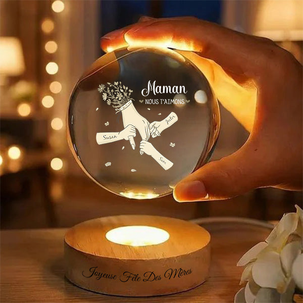 Veilleuse boule de cristal « On t’aime maman » - Décoration pour la fête des mères