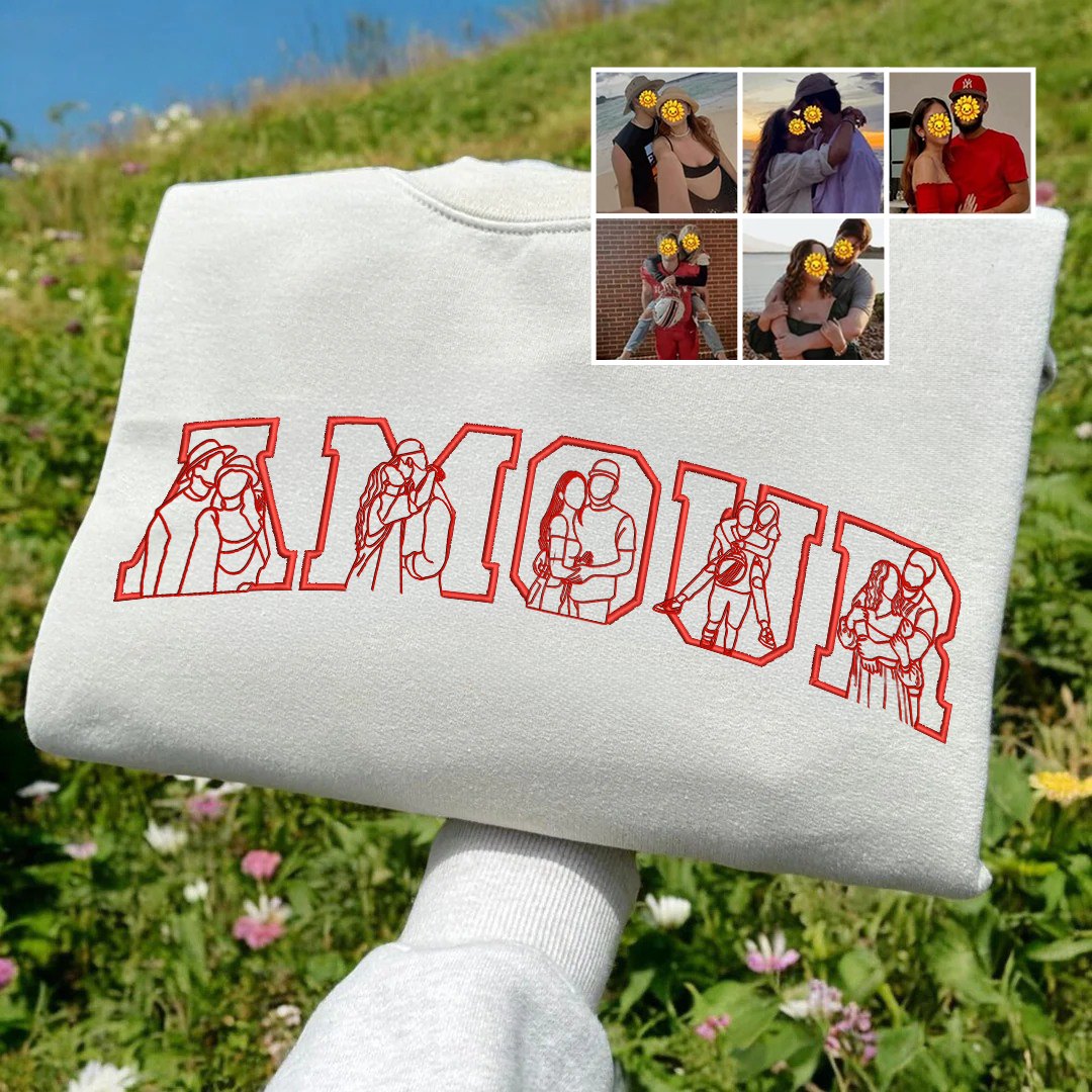 Sweat-shirt AMOUR portrait brodé Cadeau couple