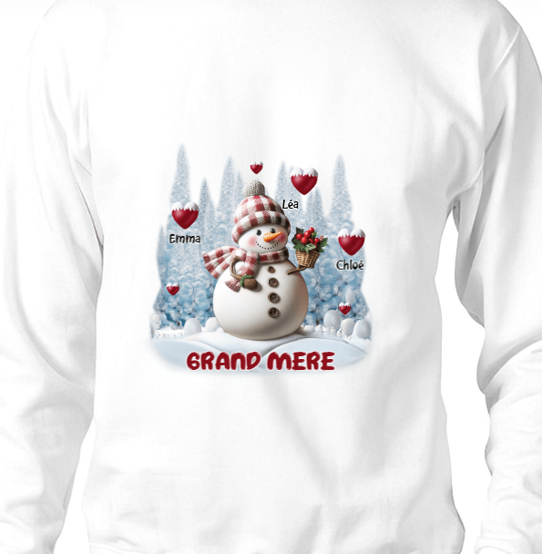 Sweat-shirt personnalisé Joyeux Noël Bonhomme de neige Grand-mère Maman Doux Cœur Enfants