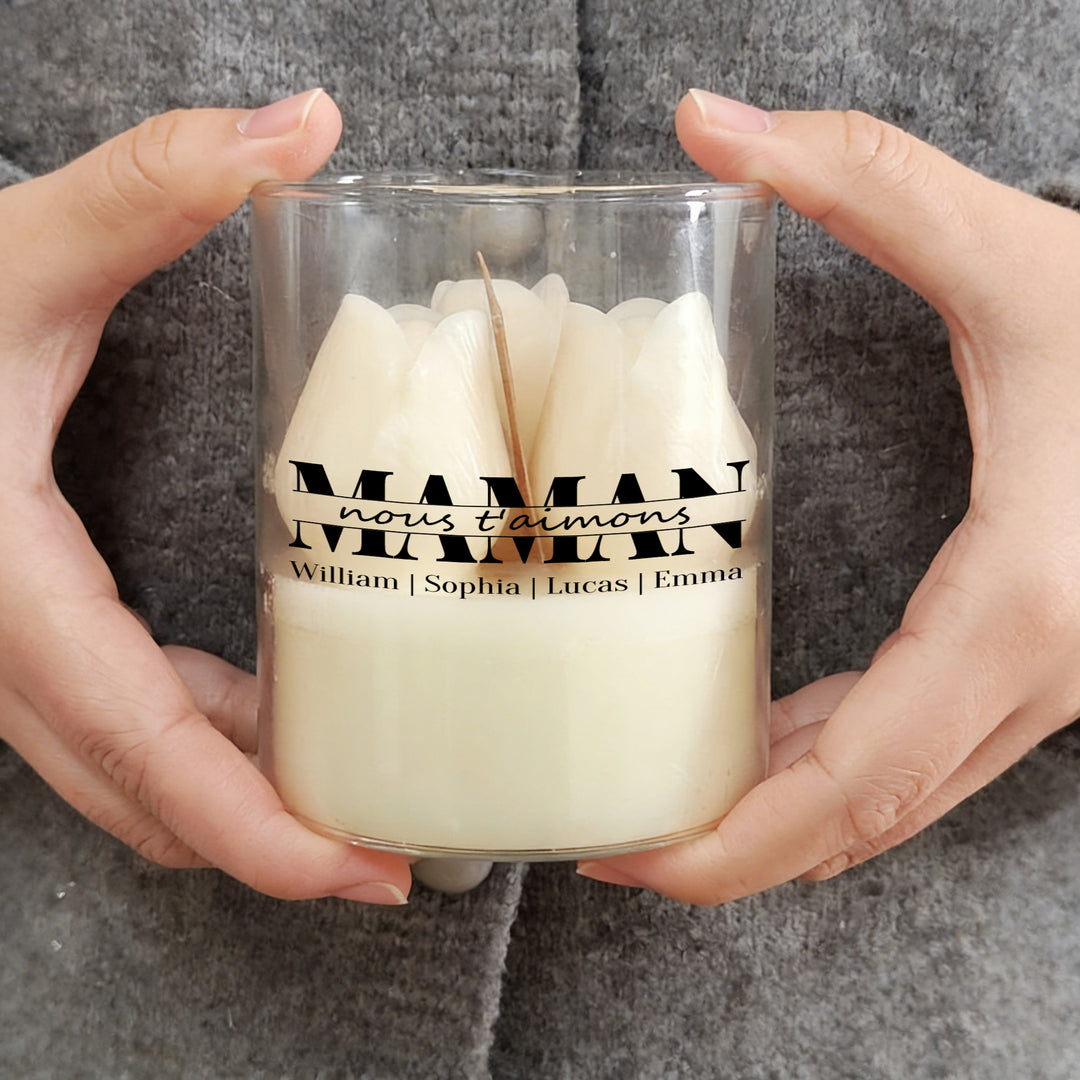 Maman, on t'aime - Bougie florale personnalisée en cire de soja
