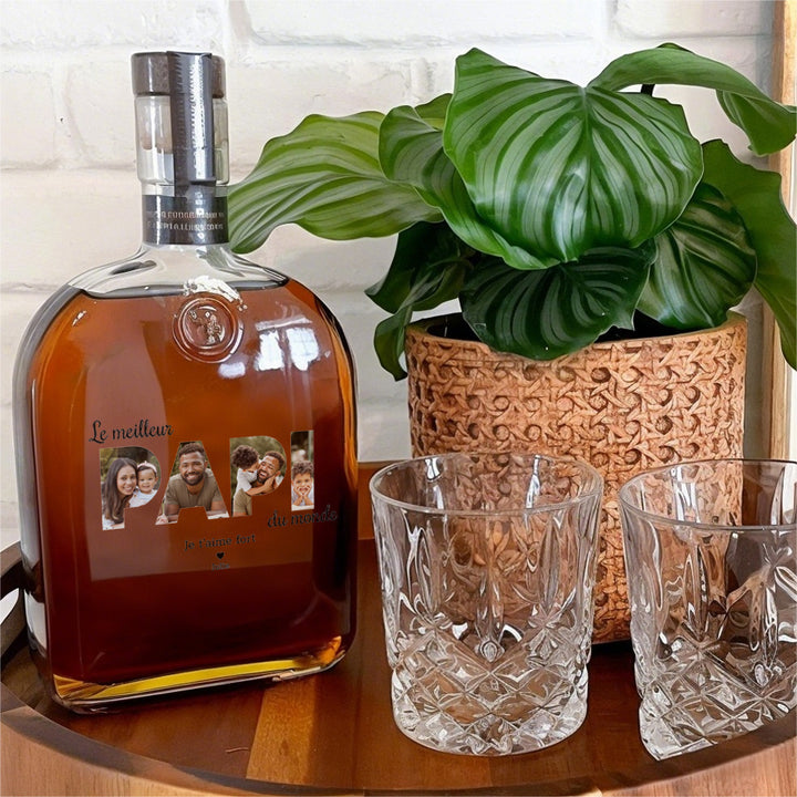 Bouteille de whisky avec lecteur de photo personnalisé, cadeau pour papa