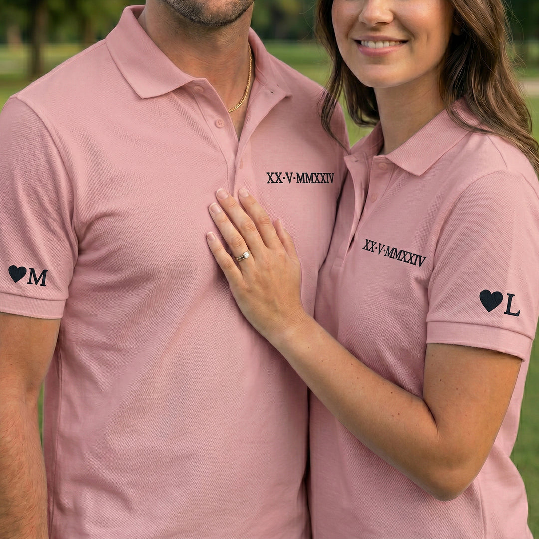 Polo brodé de chiffres romains pour couples