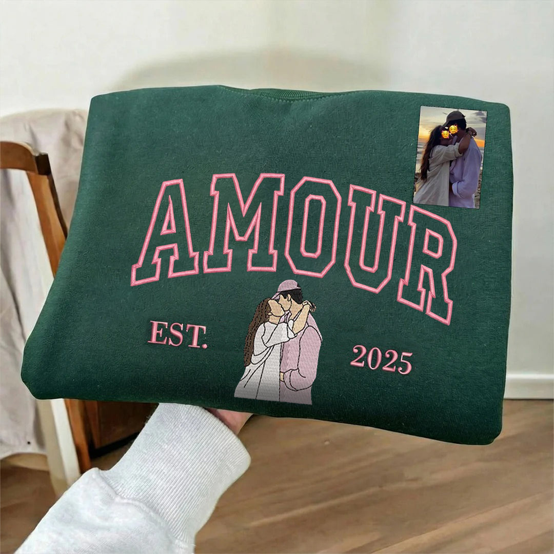 2025 Sweat-shirt personnalisé avec portrait brodé photo AMOUR