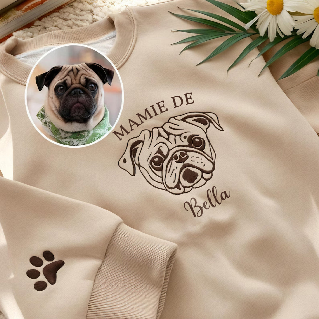 Sweat-shirt brodé avec silhouette d'animal de compagnie de maman