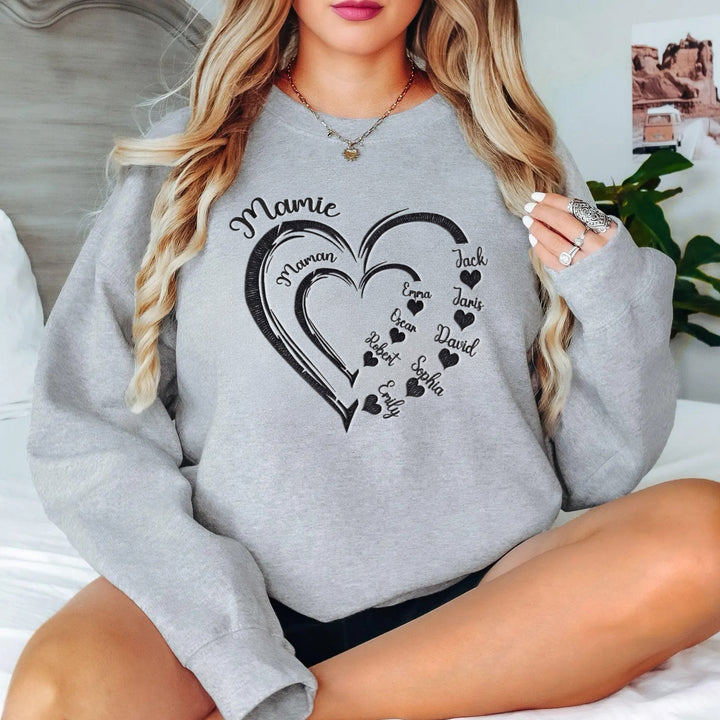Sweat-shirt brodé personnalisé pour Mamie avec les prénoms des enfants