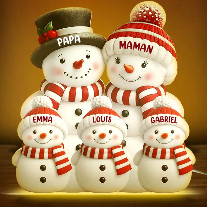 Boîte lumineuse de Noël personnalisée en forme de bonhomme de neige pour la famille