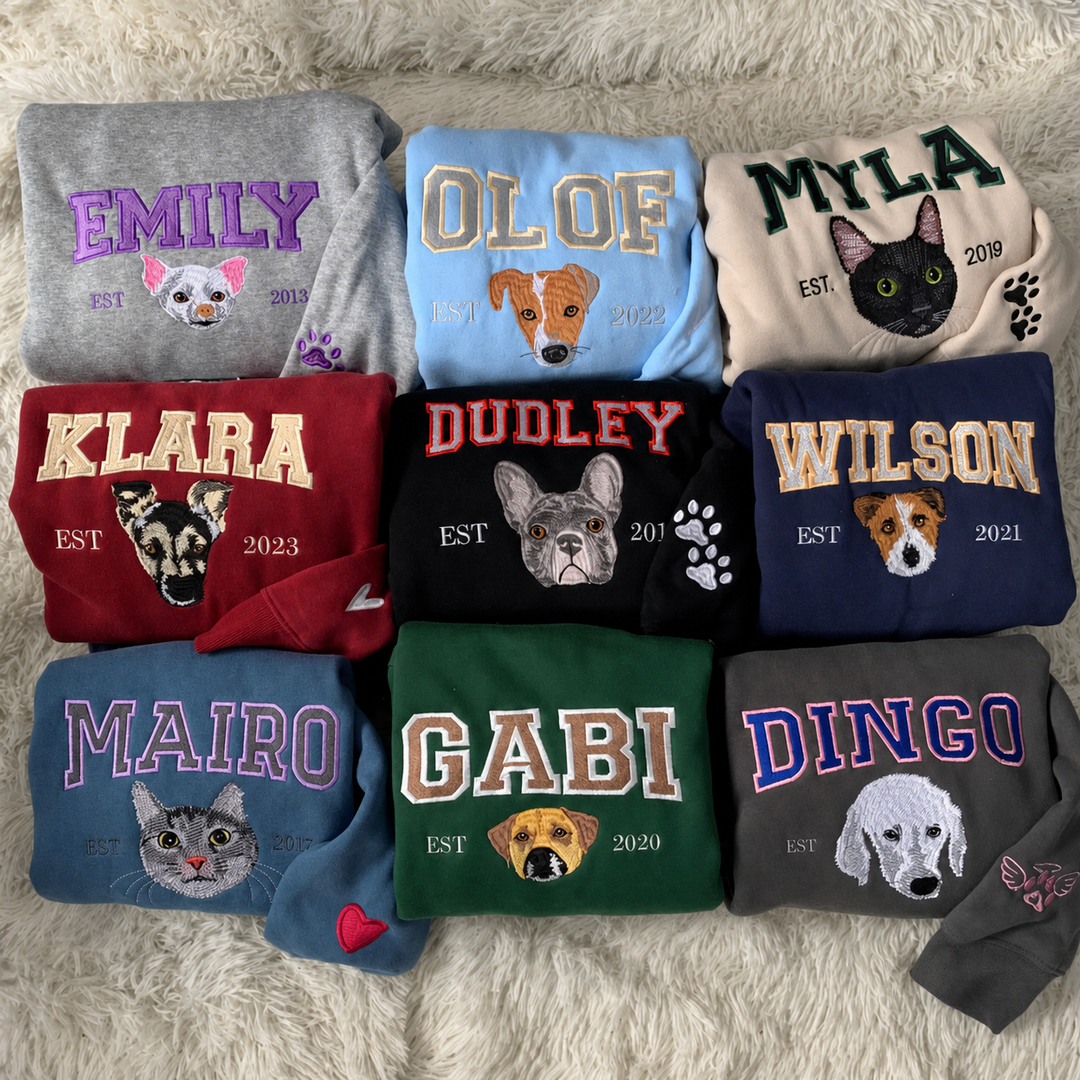 Sweat-shirt brodé personnalisé avec le visage et le nom de votre animal de compagnie, cadeau souvenir pour les amoureux des animaux