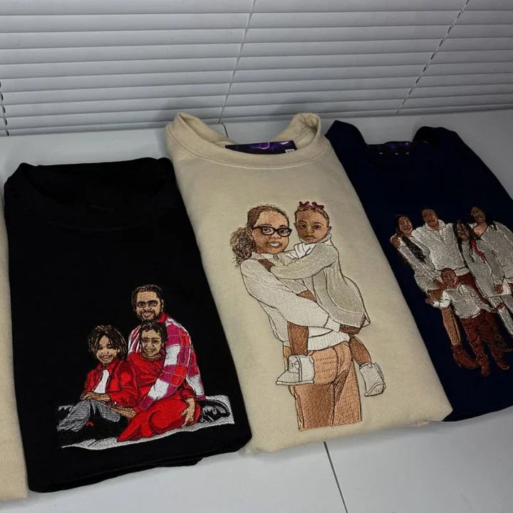 T-shirt / Sweatshirt brodé portrait personnalisé pour papa & maman
