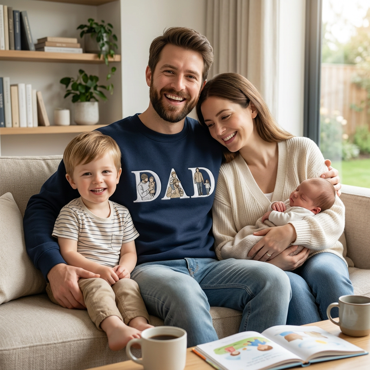 Sweat-shirt personnalisé brodé avec portraits pour papa