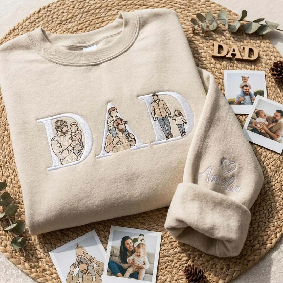 Sweat-shirt personnalisé brodé avec portraits pour papa