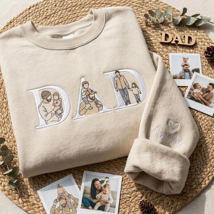 Sweat-shirt personnalisé brodé avec portraits pour papa