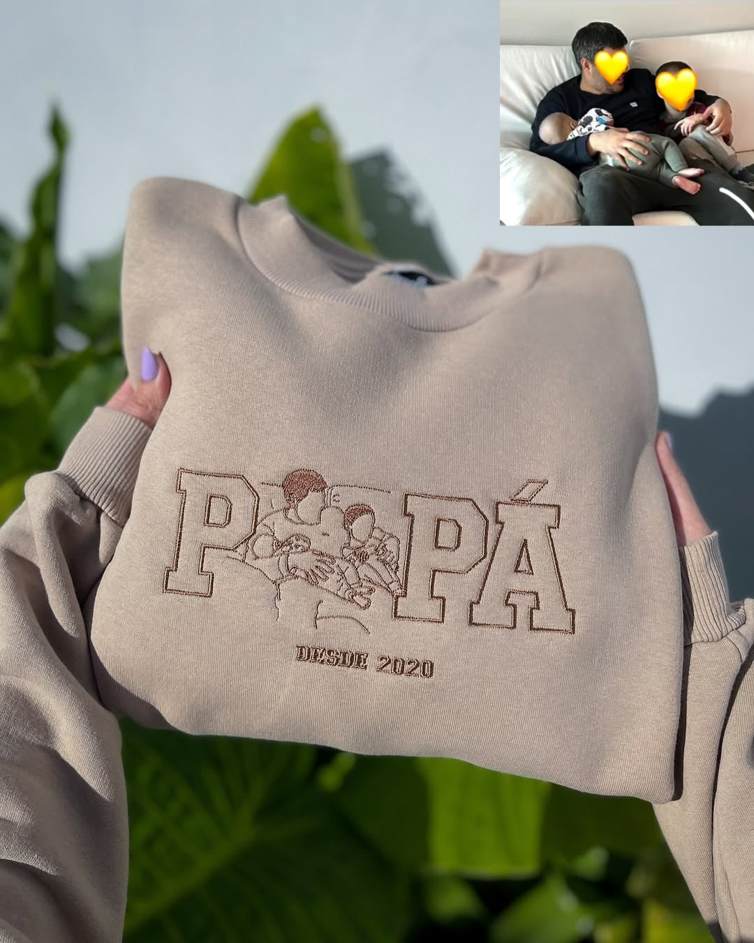 Sweat-shirt personnalisé Papa, Papi avec portrait, cadeau brodé à partir d'une photo