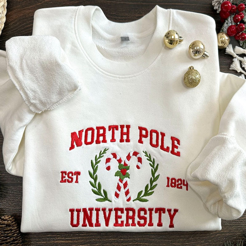 North Pole University Embroidered Sweatshirt et  Hoodie année personnalisée