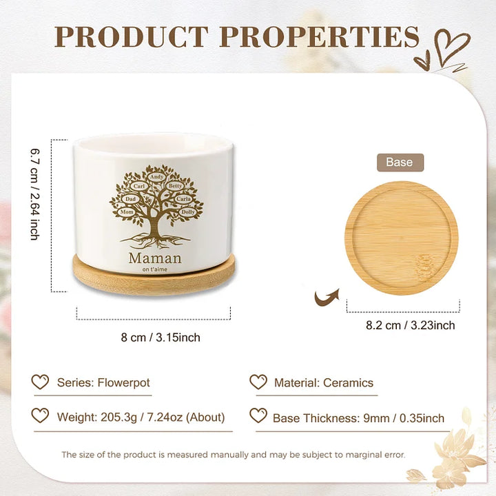 Vase/Pot de Fleurs Arbre de vie 2-8 Prénoms Personnalisés arbre brun