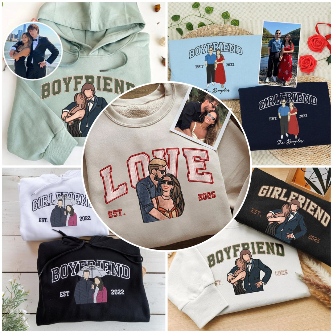 Sweatshirts assortis pour couples  avec photo brodée personnalisée