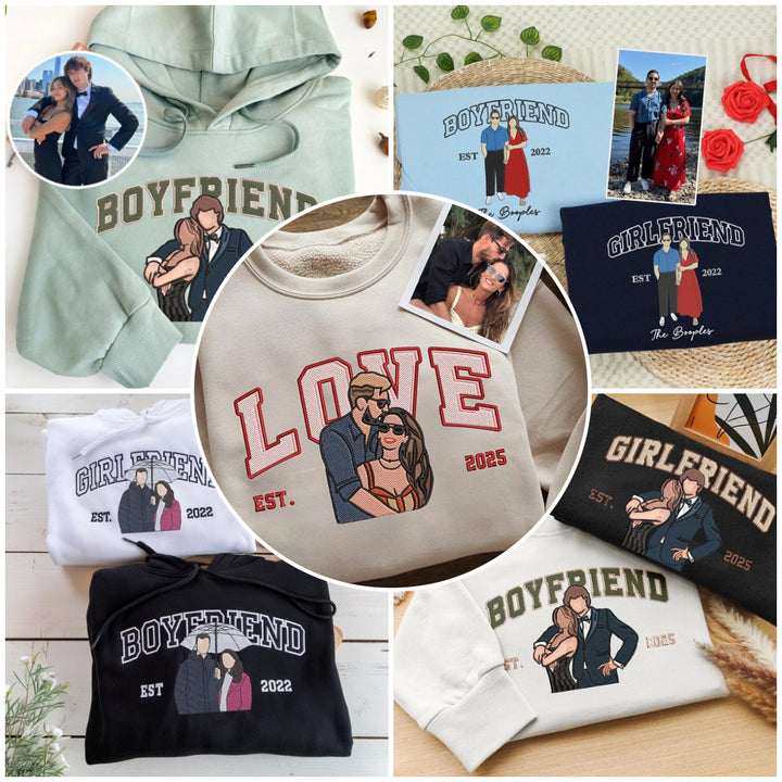 Sweatshirts assortis pour couples  avec photo brodée personnalisée