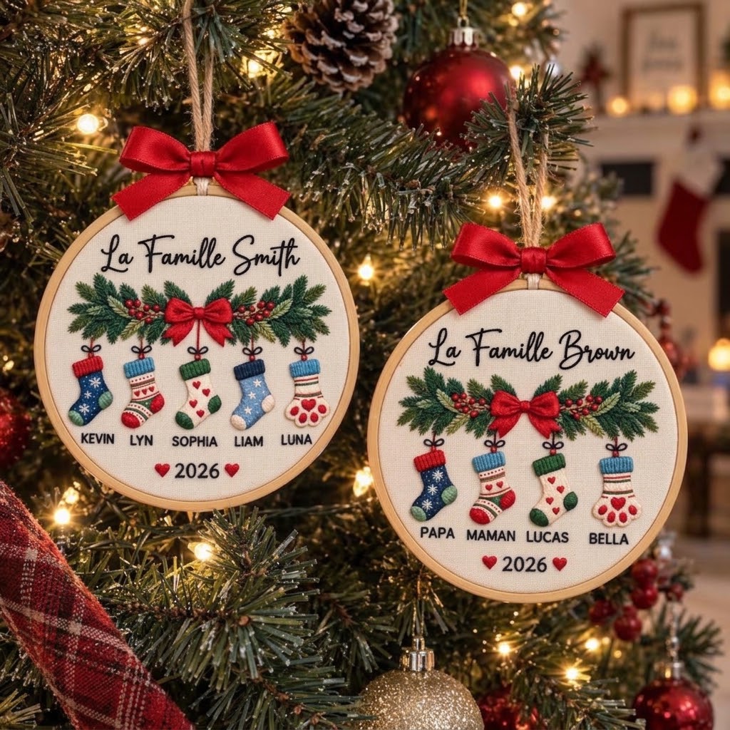 Décoration de Noël familiale personnalisée et brodée, cadeau de Noël pour la famille