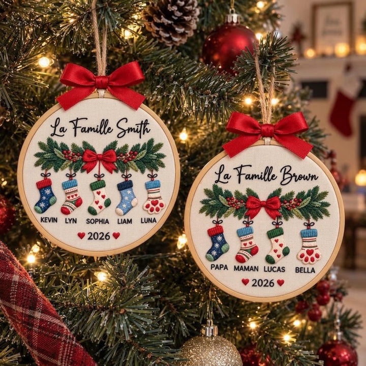 Décoration de Noël familiale personnalisée et brodée, cadeau de Noël pour la famille