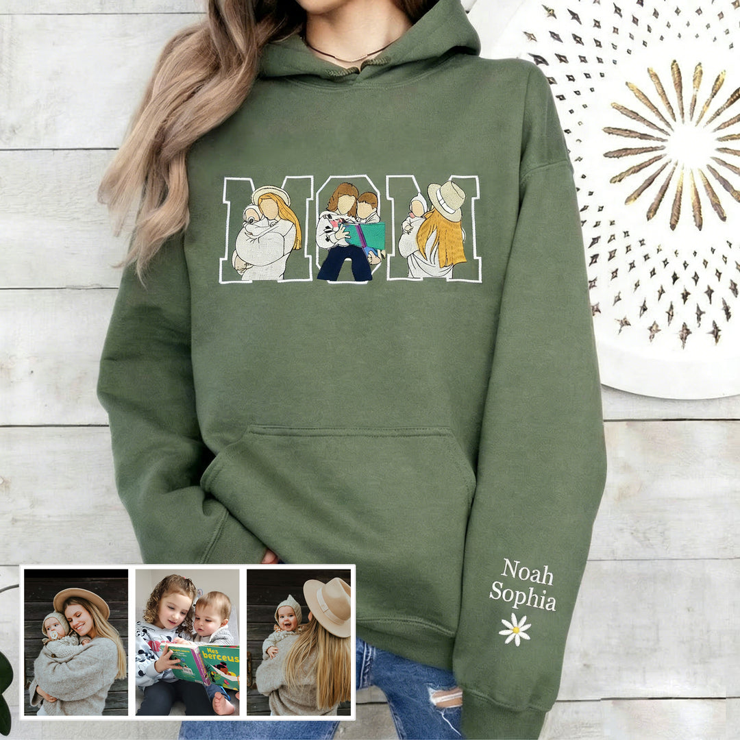 Sweat-shirt/sweat à capuche brodé avec photo personnalisée, cadeau pour maman/famille