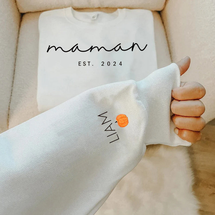 Sweat-shirt Personnalisé avec noms d'enfants sur la manche pour maman