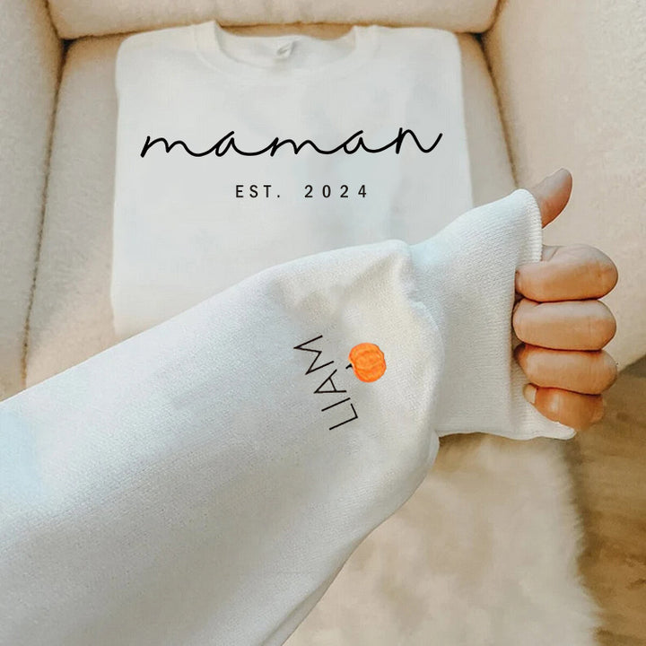 Sweat-shirt Personnalisé avec noms d'enfants sur la manche pour maman