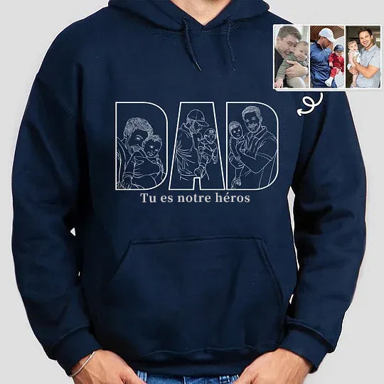 Cadeau personnalisé pour la fête des pères – Sweat-shirt avec silhouette imprimée pour papa, grand-père ou figure paternelle