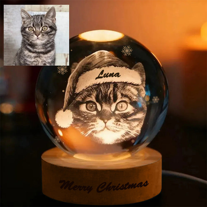Veilleuse boule de cristal personnalisée avec photo de votre animal de compagnie, thème Noël