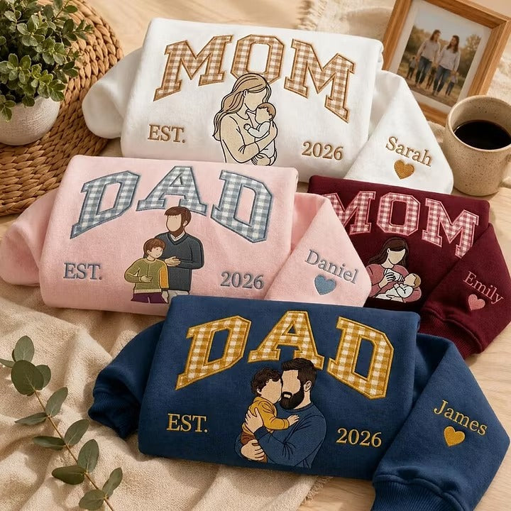 Sweat-shirt personnalisé avec appliqué brodé représentant le portrait d'un papa – Cadeau de fête des Pères