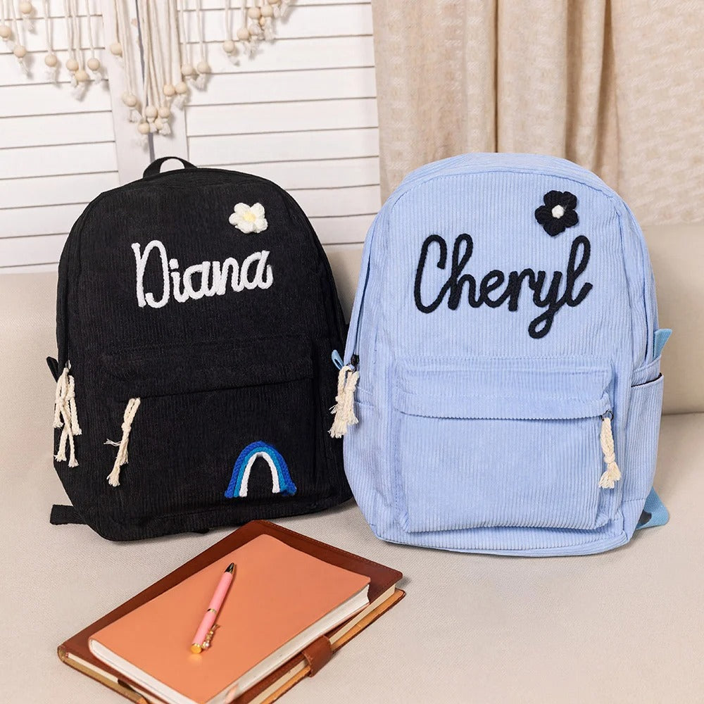 Sac à dos personnalisé pour enfant – Sac à dos en velours côtelé avec nom personnalisé pour l'école, la danse et les cadeaux