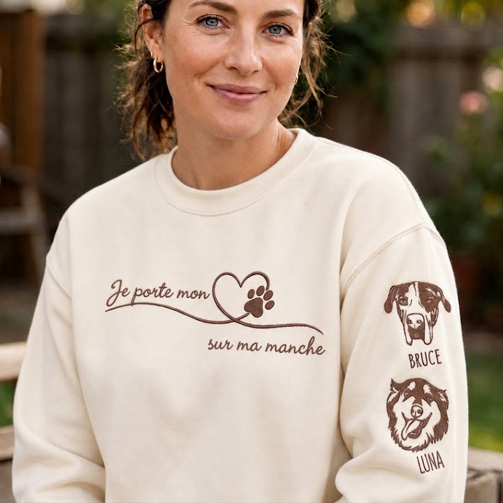 Sweat Personnalisé Portraité Animaux & Prénoms Manches - Cadeau Original pour Amoureux des Chiens et Chats