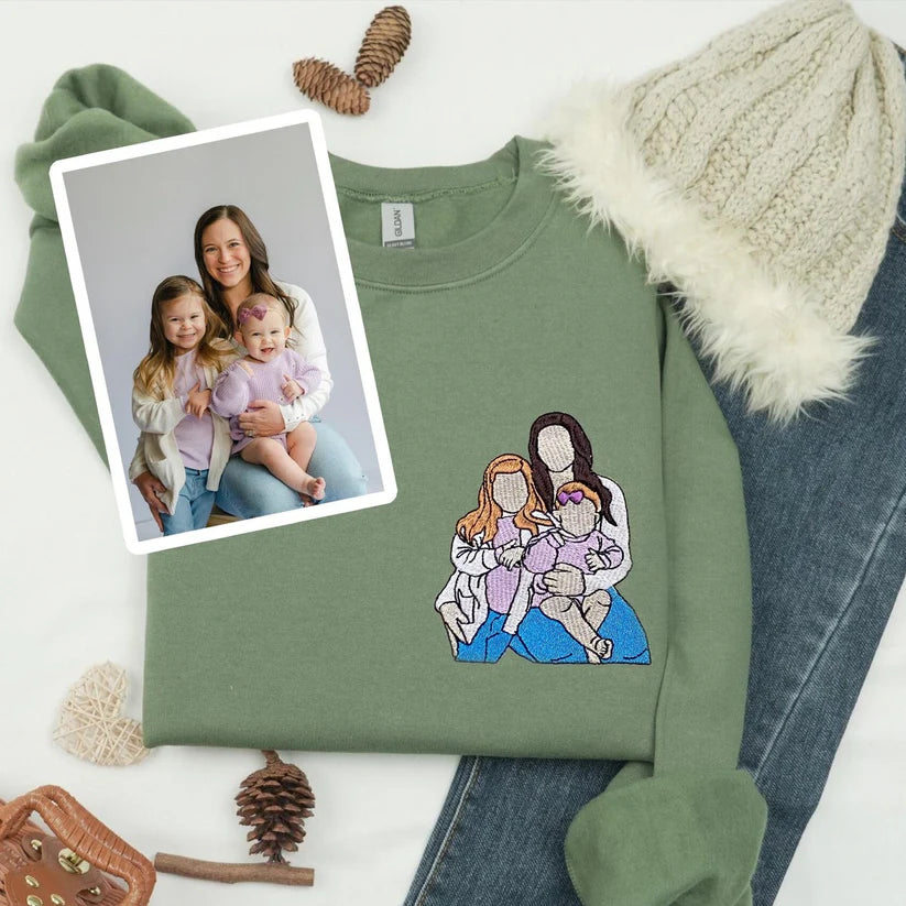 T-shirt/sweat-shirt brodé personnalisé avec portrait de maman