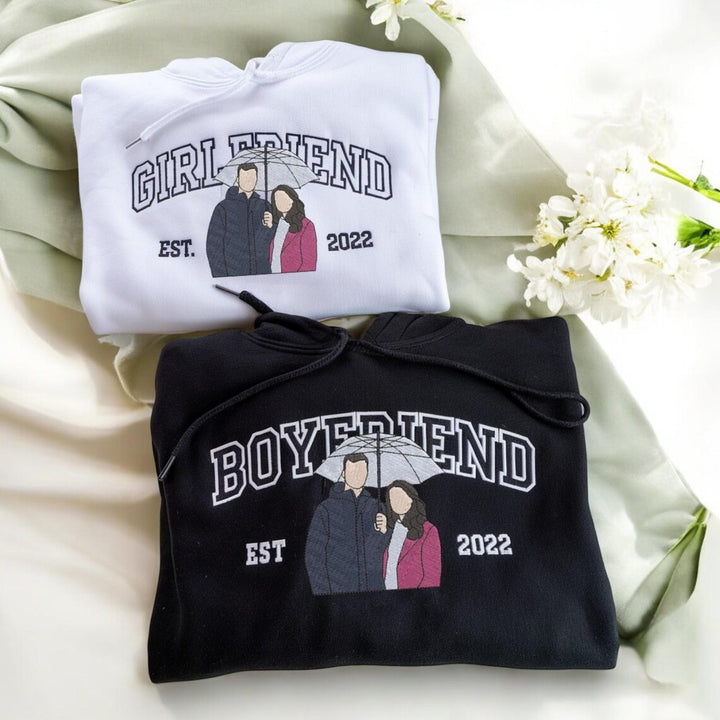 Sweatshirts assortis pour couples  avec photo brodée personnalisée