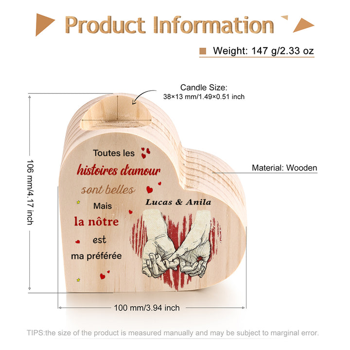 Bougeoir en Bois sans bougie 2 Prénoms Personnalisé