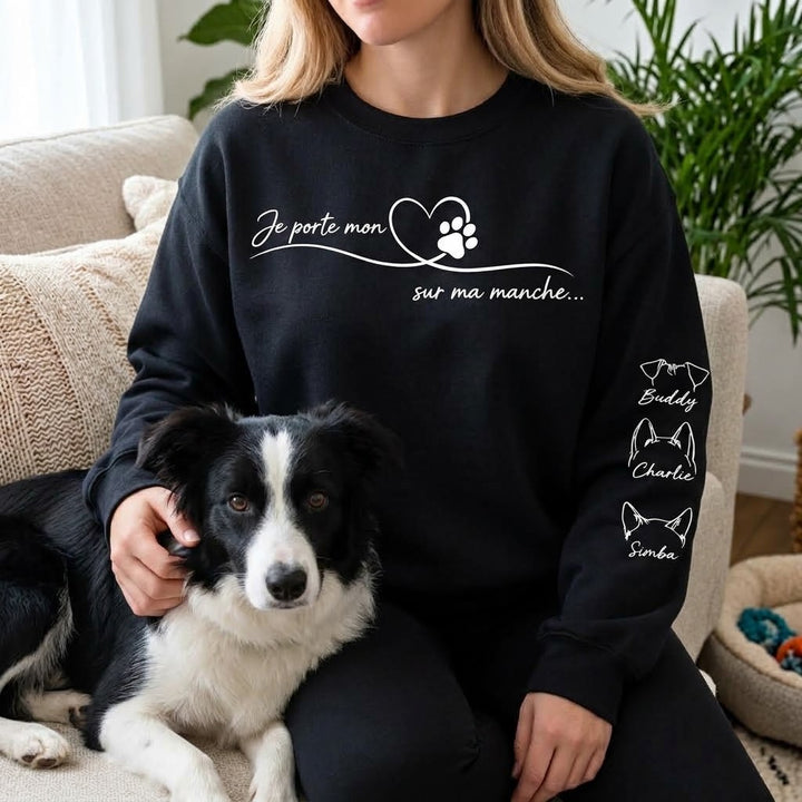 Sweat Oreilles d’Animaux Personnalisé – Pull Ligne Épurée Chats & Chiens avec Prénom Flocage Manche