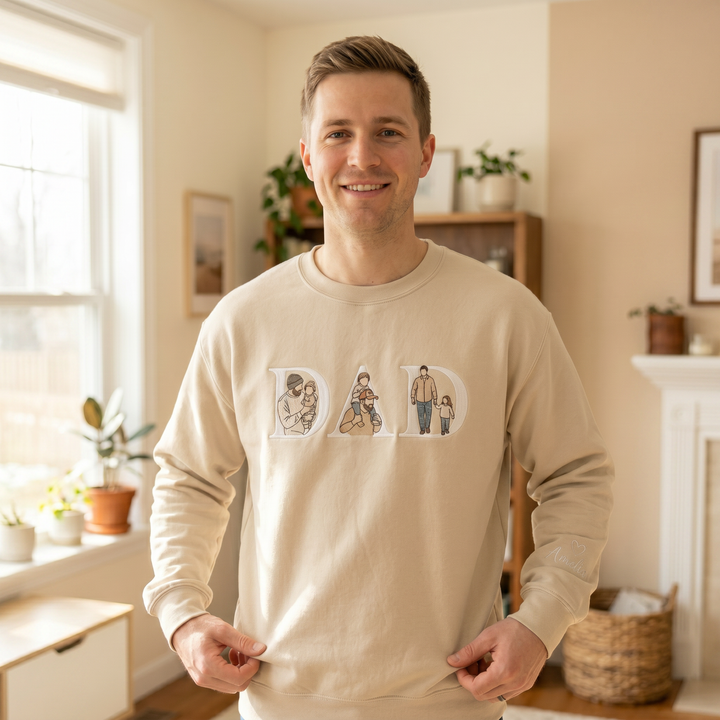 Sweat-shirt personnalisé brodé avec portraits pour papa