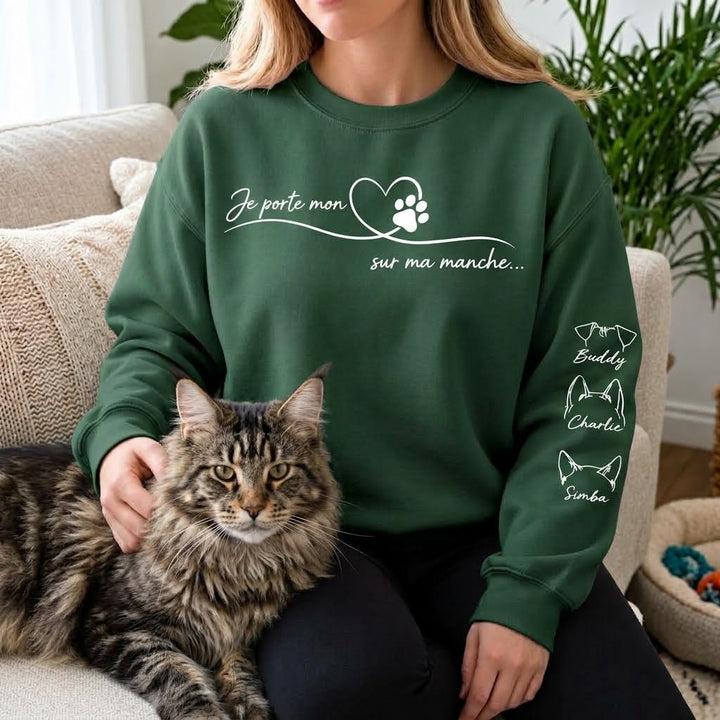 Sweat Oreilles d’Animaux Personnalisé – Pull Ligne Épurée Chats & Chiens avec Prénom Flocage Manche