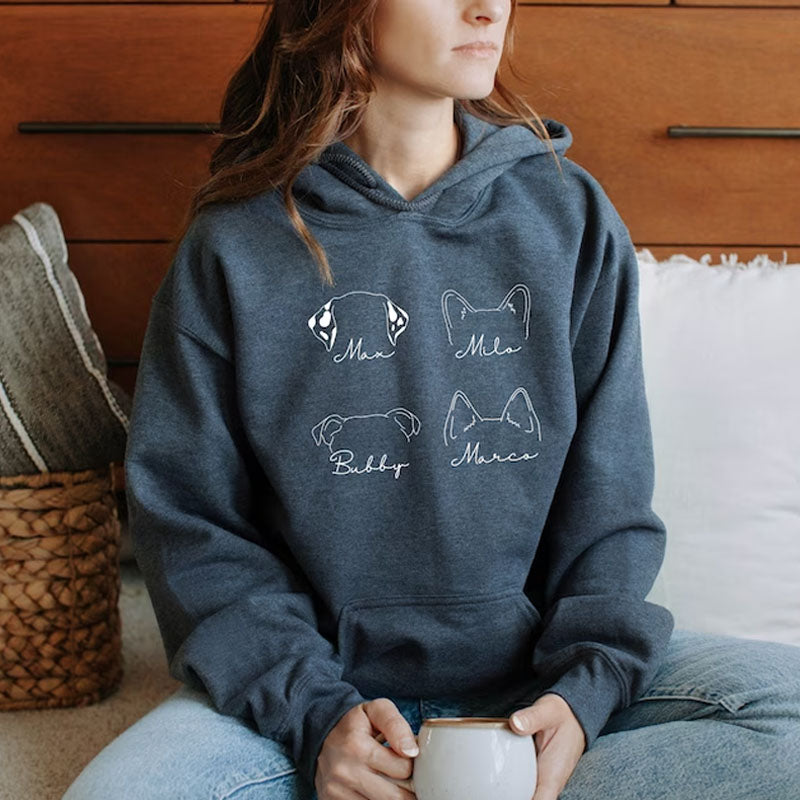 Sweat-shirt oreilles de chien personnalisé dessin au trait