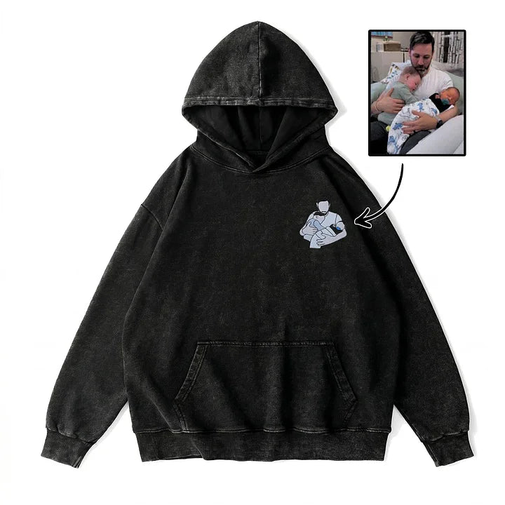 Sweat-shirt, sweat à capuche et T-shirt personnalisés et brodés avec portrait de papa — Effet délavé