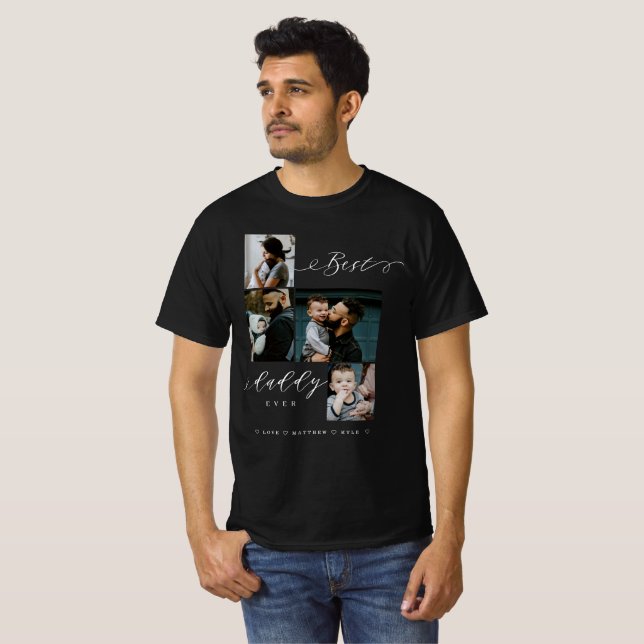 T-shirt noir souvenir de photo de famille avec script Best Daddy Ever