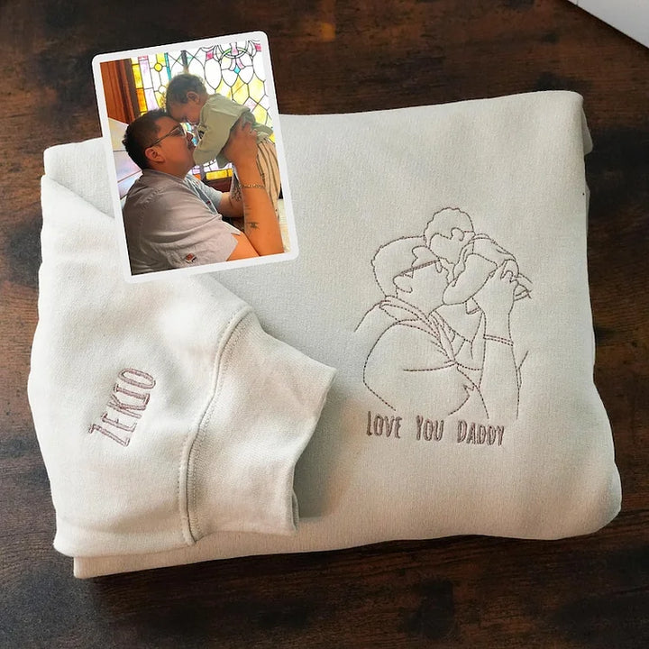 T-shirt Photo Brodé Personnalisé - Un Cadeau Unique pour Papa