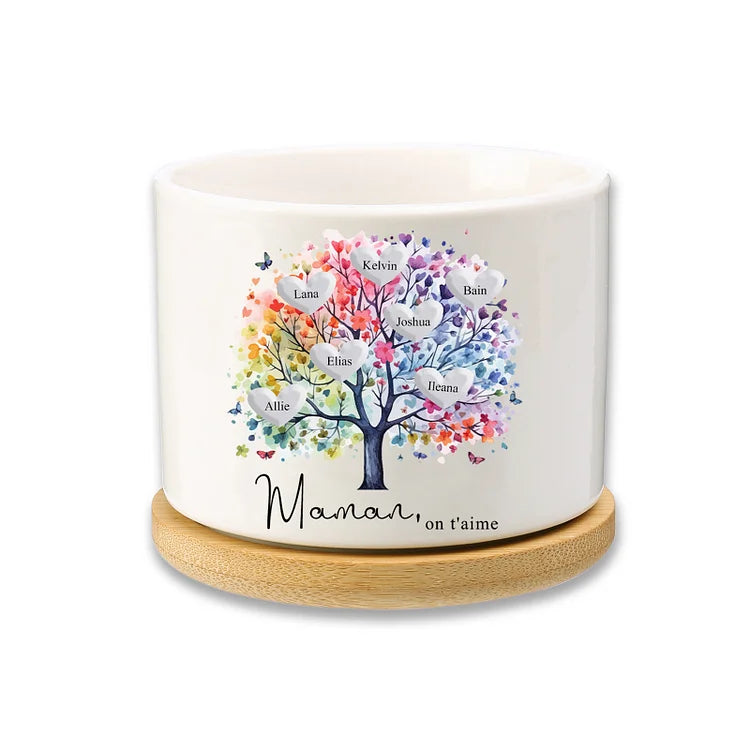 Vase/Pot de Fleurs Arbre 2-8 Prénoms Personnalisés arbre coloré