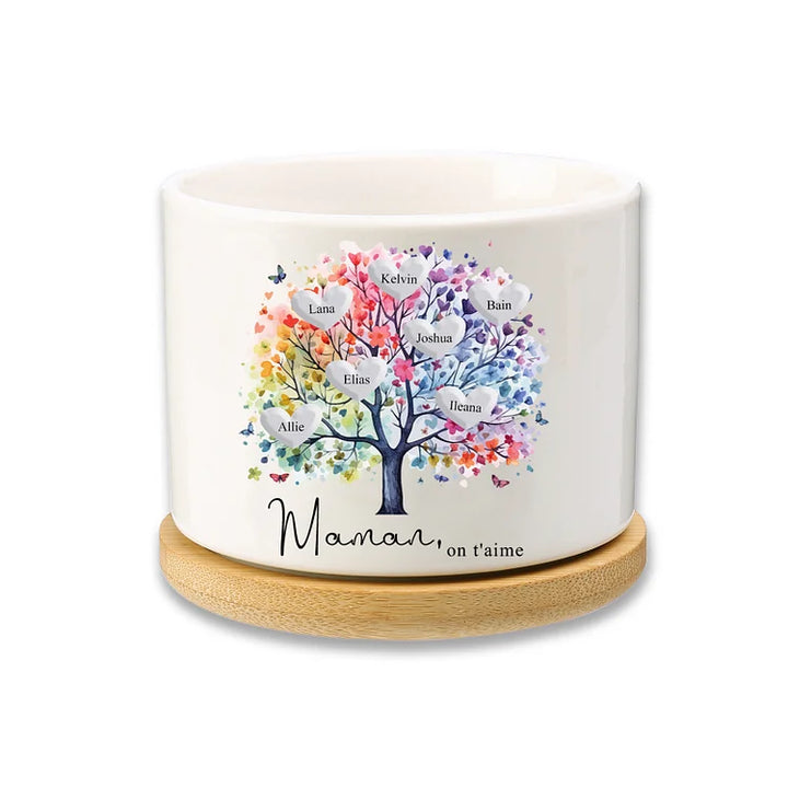 Vase/Pot de Fleurs Arbre 2-8 Prénoms Personnalisés arbre coloré