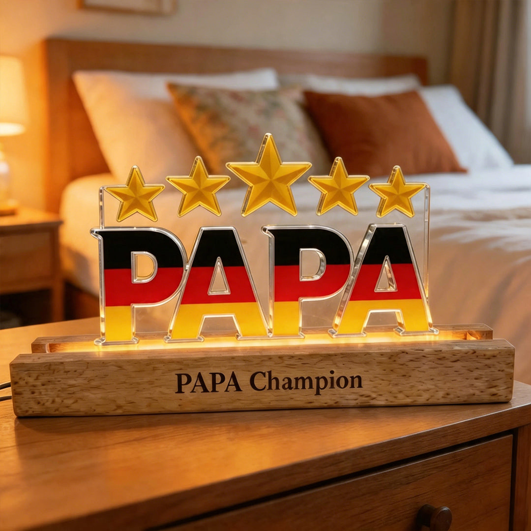 Lettre lumineuse personnalisée motif drapeau, avec étoiles et prénom — Cadeau pour les parents