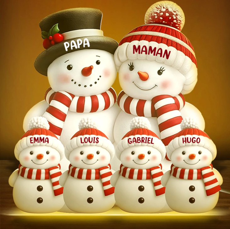 Boîte lumineuse de Noël personnalisée en forme de bonhomme de neige pour la famille