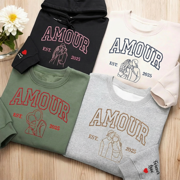 Sweat-shirt AMOUR avec portrait brodé personnalisé